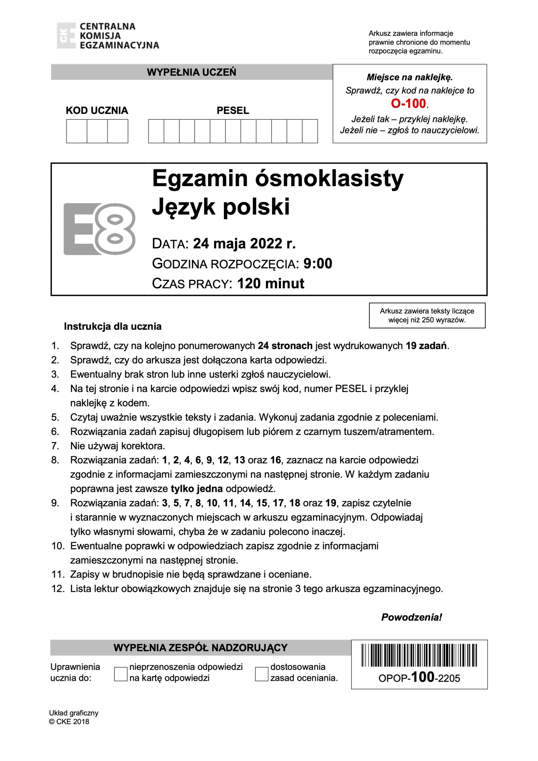 Okładka egzaminu ósmoklasisty język polski 2022.